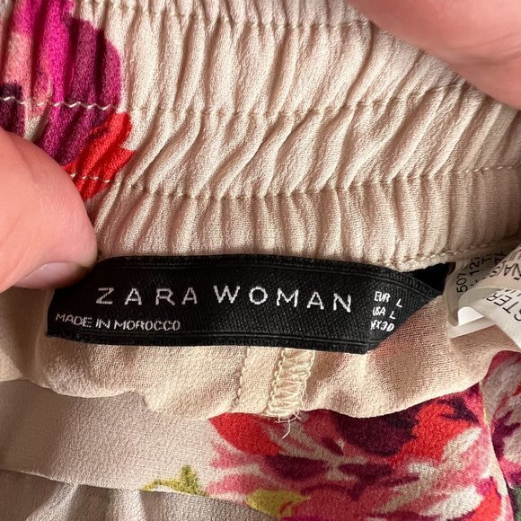 Zara L Sheer Pants Wide Leg Pink Flowers Floral Palazzo Nude Blogger Favorite - Picture 13 of 16